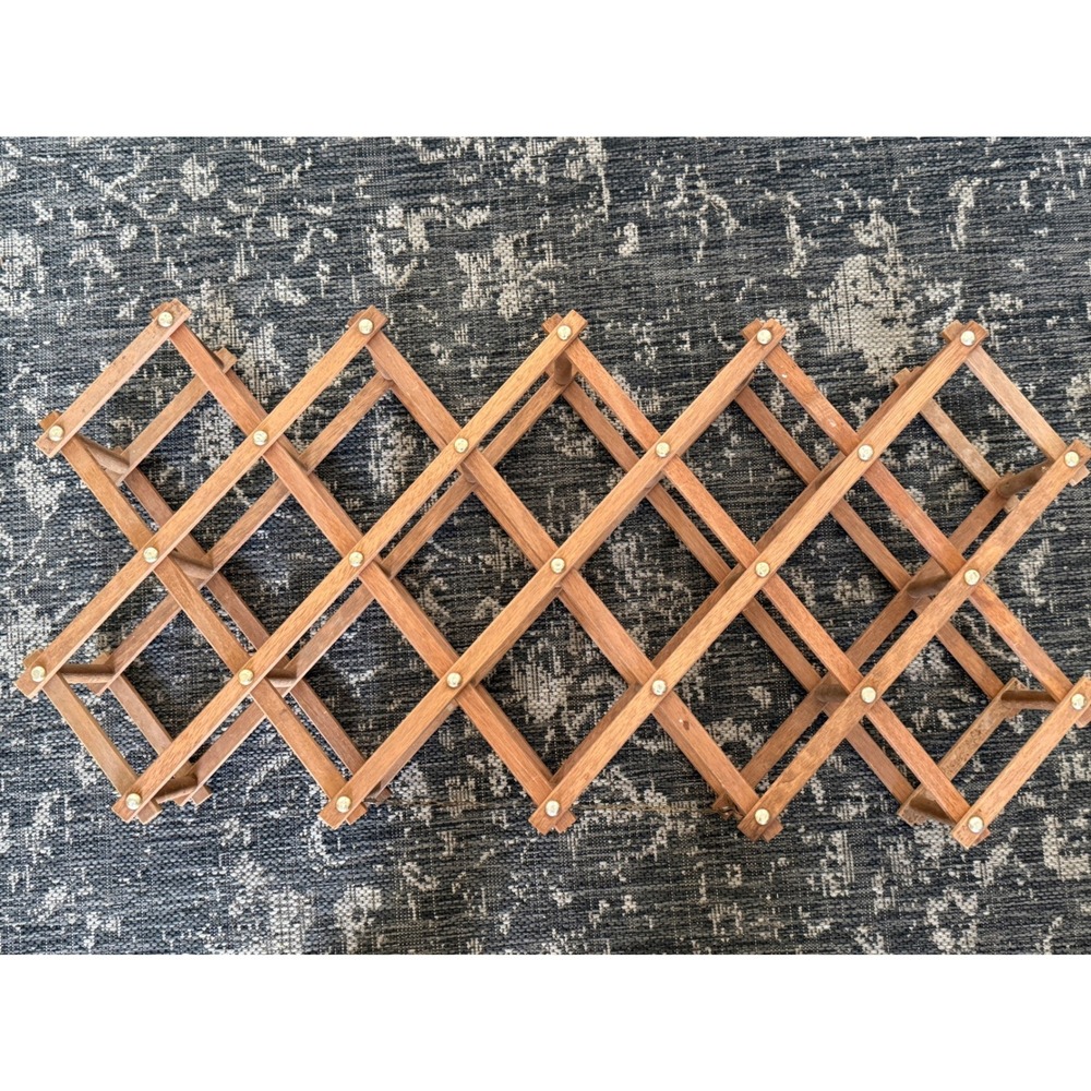 Vintage Wooden Accordion Wine Rack Collapsible 14 Bottle Countertop Holder XL
